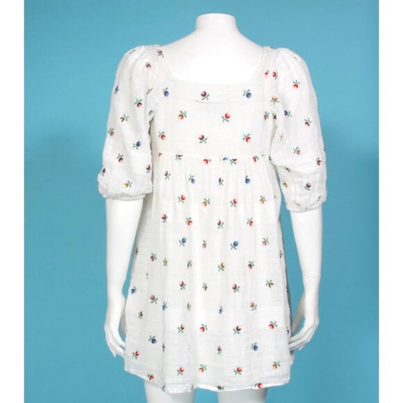 KIMCHI & BLUE White Floral Embroidered Folk Balloon Sleeve Babydoll Dress XS 114 - Picture 4 of 6